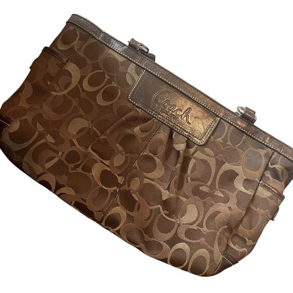 Coach Signature Monogram Brown Handbag Vintage Y2K Jacquard - Picture 1 of 8